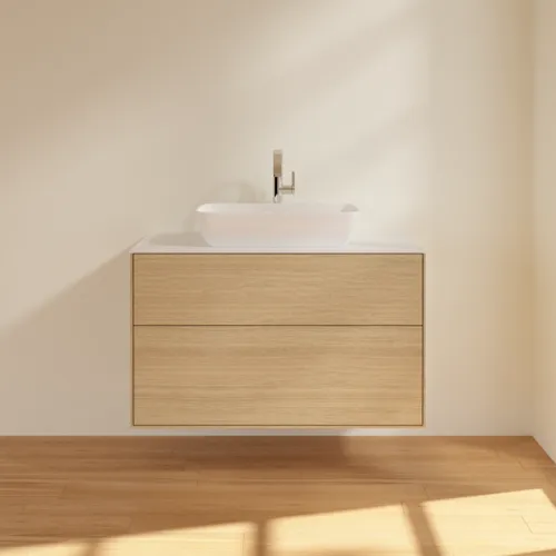 VILLEROY BOCH Toaletní skříňka Finion, 2 výsuvy, 1000 x 603 x 501 mm, dubová dýha / sklo bílé matné #F76100PC, obrázek 3