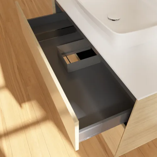 VILLEROY BOCH Toaletní skříňka Finion, 2 výsuvy, 1000 x 603 x 501 mm, dubová dýha / sklo bílé matné #F76100PC, obrázek 7