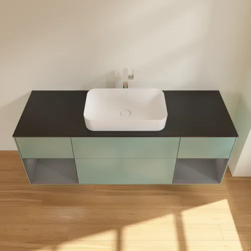 VILLEROY BOCH Toaletní skříňka Finion, s osvětlením, 4 výsuvy, 1600 x 603 x 501 mm, olivový matný lak / antracitový matný lak / černé matné sklo #F332GKGM, obrázek 4