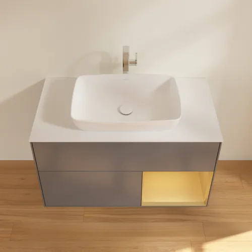 VILLEROY BOCH Toaletní skříňka Finion, s osvětlením, 2 výsuvy, 1000 x 603 x 501 mm, antracitový matný lak / zlatý matný lak / bílé matné sklo #F781HFGK, obrázek 4