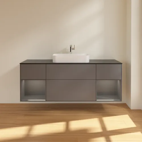 VILLEROY BOCH Toaletní skříňka Finion, s osvětlením, 4 výsuvy, 1600 x 603 x 501 mm, antracit matný lak / antracit matný lak / sklo černé matné #F332GKGK, obrázek 3