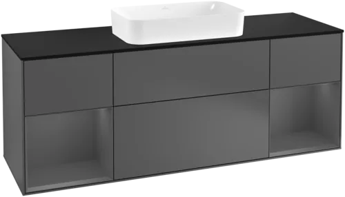 VILLEROY BOCH Toaletní skříňka Finion, s osvětlením, 4 výsuvy, 1600 x 603 x 501 mm, antracit matný lak / antracit matný lak / sklo černé matné #F332GKGK