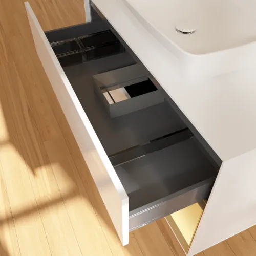 VILLEROY BOCH Toaletní skříňka Finion, s osvětlením, 2 výsuvy, 1000 x 603 x 501 mm, lesklý bílý lak / zlatý matný lak / bílé matné sklo #F781HFGF, obrázek 8