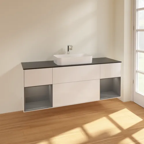 VILLEROY BOCH Toaletní skříňka Finion, s osvětlením, 4 výsuvy, 1600 x 603 x 501 mm, lesklý bílý lak / antracitový matný lak / černé matné sklo #F332GKGF, obrázek 2