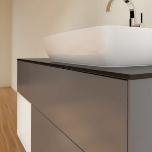 VILLEROY BOCH Toaletní skříňka Finion, s osvětlením, 3 výsuvy, 1200 x 603 x 501 mm, antracitový matný lak / lesklý bílý lak / černé matné sklo #F802GFGK, obrázek 4