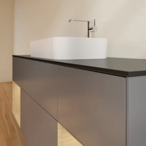 VILLEROY BOCH Toaletní skříňka Finion, s osvětlením, 4 výsuvy, 1600 x 603 x 501 mm, antracitový matný lak / dubová dýha / černé matné sklo #F332PCGK, obrázek 6