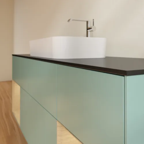 VILLEROY BOCH Toaletní skříňka Finion, s osvětlením, 4 výsuvy, 1600 x 603 x 501 mm, olivový matný lak / dubová dýha / sklo černé matné #F332PCGM, obrázek 6