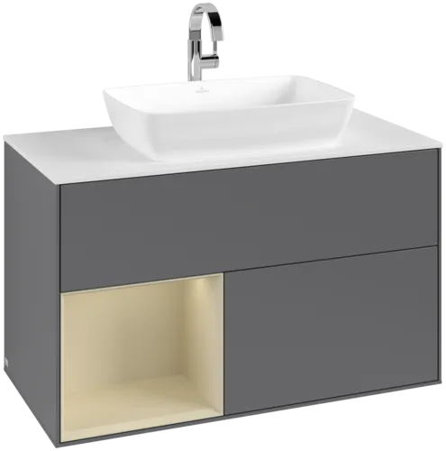 VILLEROY BOCH Toaletní skříňka Finion, s osvětlením, 2 výsuvy, 1000 x 603 x 501 mm, antracit matný lak / hedvábně šedý matný lak / sklo bílé matné #F771HJGK