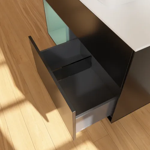 VILLEROY BOCH Toaletní skříňka Finion, s osvětlením, 2 výsuvy, 1000 x 603 x 501 mm, černý matný lak / olivový matný lak / bílé matné sklo #F771GMPD, obrázek 7