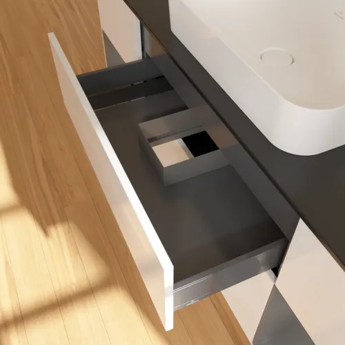 VILLEROY BOCH Toaletní skříňka Finion, s osvětlením, 4 výsuvy, 1600 x 603 x 501 mm, lesklý bílý lak / antracitový matný lak / černé matné sklo #F742GKGF, obrázek 8