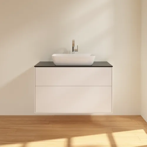 VILLEROY BOCH Toaletní skříňka Finion, 2 výsuvy, 1000 x 603 x 501 mm, bílý matný lak / černé matné sklo #F76200MT, obrázek 3