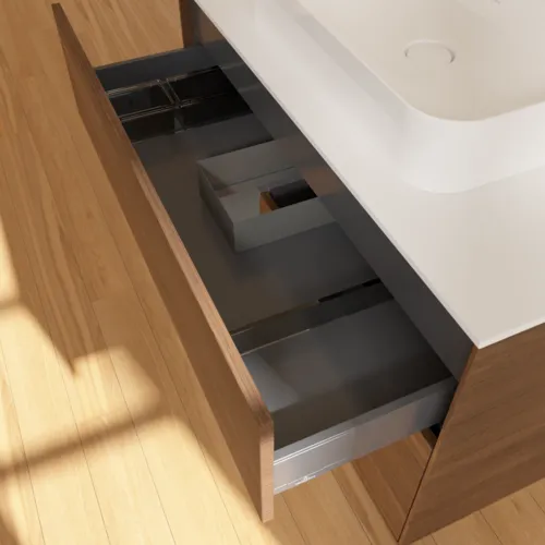 VILLEROY BOCH Toaletní skříňka Finion, s osvětlením, 2 výsuvy, 1000 x 603 x 501 mm, ořechová dýha / antracitový matný lak / bílé matné sklo #F361GKGN, obrázek 8