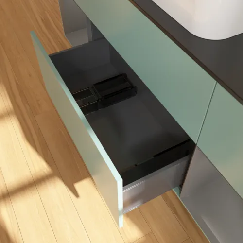 VILLEROY BOCH Toaletní skříňka Finion, s osvětlením, 4 výsuvy, 1600 x 603 x 501 mm, olivový matný lak / antracitový matný lak / černé matné sklo #F742GKGM, obrázek 7