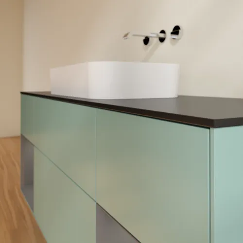 VILLEROY BOCH Toaletní skříňka Finion, s osvětlením, 4 výsuvy, 1600 x 603 x 501 mm, olivový matný lak / antracitový matný lak / černé matné sklo #F742GKGM, obrázek 6