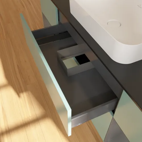 VILLEROY BOCH Toaletní skříňka Finion, s osvětlením, 4 výsuvy, 1600 x 603 x 501 mm, olivový matný lak / antracitový matný lak / černé matné sklo #F742GKGM, obrázek 8