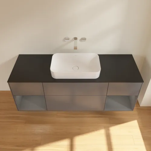 VILLEROY BOCH Toaletní skříňka Finion, s osvětlením, 4 výsuvy, 1600 x 603 x 501 mm, antracit matný lak / antracit matný lak / sklo černé matné #F742GKGK, obrázek 4