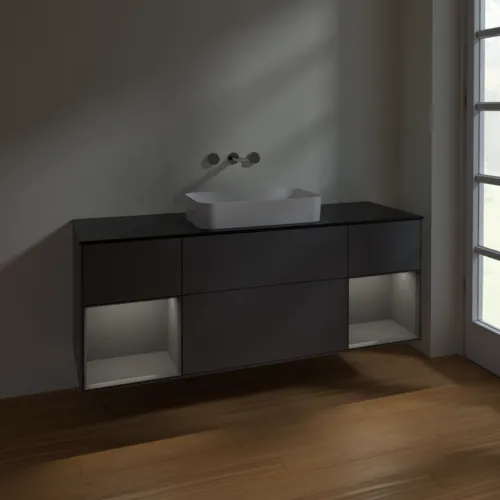 VILLEROY BOCH Toaletní skříňka Finion, s osvětlením, 4 výsuvy, 1600 x 603 x 501 mm, antracit matný lak / antracit matný lak / sklo černé matné #F742GKGK, obrázek 5