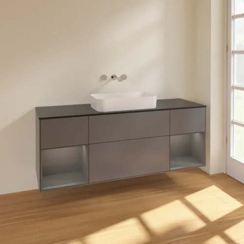 VILLEROY BOCH Toaletní skříňka Finion, s osvětlením, 4 výsuvy, 1600 x 603 x 501 mm, antracit matný lak / antracit matný lak / sklo černé matné #F742GKGK, obrázek 2