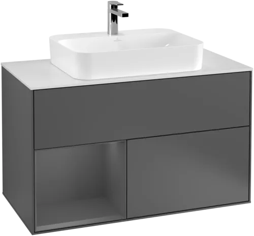 VILLEROY BOCH Toaletní skříňka Finion, s osvětlením, 2 výsuvy, 1000 x 603 x 501 mm, antracit matný lak / antracit matný lak / sklo bílé matné #F361GKGK, obrázek 1