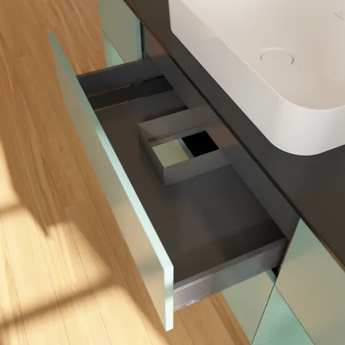 VILLEROY BOCH Toaletní skříňka Finion, s osvětlením, 4 výsuvy, 1600 x 603 x 501 mm, olivově matný lak / olivově matný lak / sklo černé matné #F742GMGM, obrázek 8