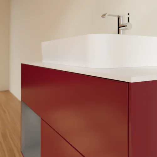 VILLEROY BOCH Toaletní skříňka Finion, s osvětlením, 2 výsuvy, 1000 x 603 x 501 mm, Pivoňka matný lak / Antracit matný lak / Sklo bílé matné #F361GKHB, obrázek 6