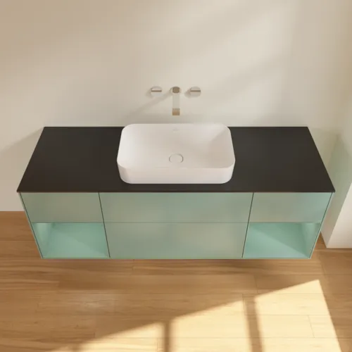 VILLEROY BOCH Toaletní skříňka Finion, s osvětlením, 4 výsuvy, 1600 x 603 x 501 mm, olivově matný lak / olivově matný lak / sklo černé matné #F742GMGM, obrázek 4