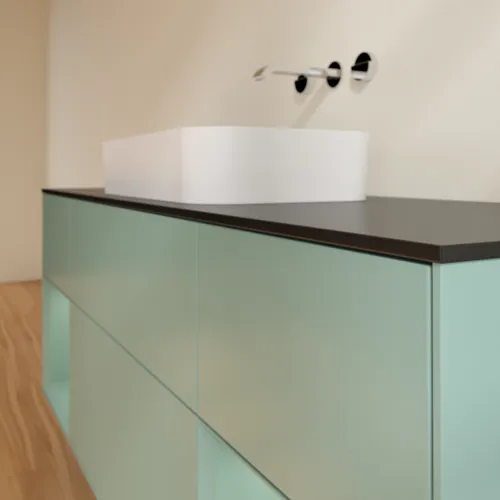 VILLEROY BOCH Toaletní skříňka Finion, s osvětlením, 4 výsuvy, 1600 x 603 x 501 mm, olivově matný lak / olivově matný lak / sklo černé matné #F742GMGM, obrázek 6
