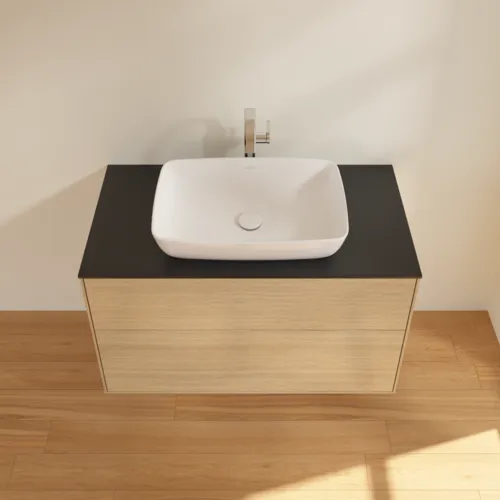 VILLEROY BOCH Toaletní stolek Finion, 2 výsuvy, 1000 x 603 x 501 mm, dubová dýha / sklo černé matné #F76200PC, obrázek 4