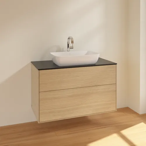 VILLEROY BOCH Toaletní stolek Finion, 2 výsuvy, 1000 x 603 x 501 mm, dubová dýha / sklo černé matné #F76200PC, obrázek 2