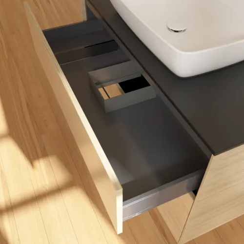 VILLEROY BOCH Toaletní stolek Finion, 2 výsuvy, 1000 x 603 x 501 mm, dubová dýha / sklo černé matné #F76200PC, obrázek 7