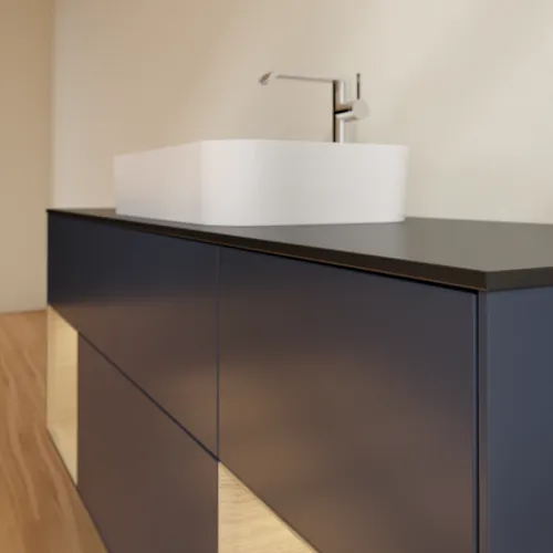 VILLEROY BOCH Toaletní skříňka Finion, s osvětlením, 4 výsuvy, 1600 x 603 x 501 mm, Midnight Blue Matt Lacquer / Dubová dýha / Sklo Black Matt #F332PCHG, obrázek 6