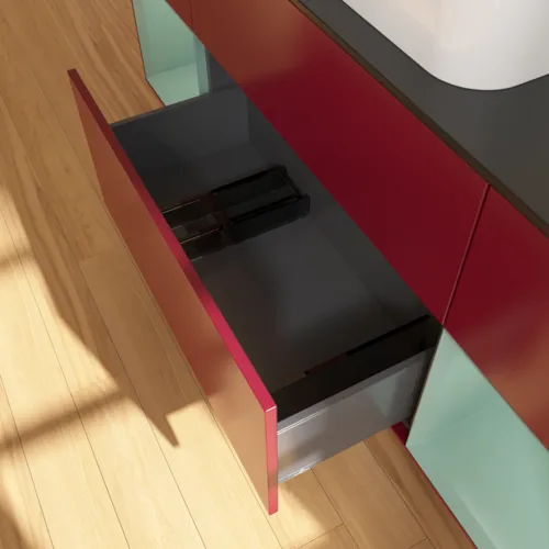 VILLEROY BOCH Toaletní skříňka Finion, s osvětlením, 4 výsuvy, 1600 x 603 x 501 mm, Pivoňka matný lak / Olivový matný lak / Sklo černé matné #F742GMHB, obrázek 7