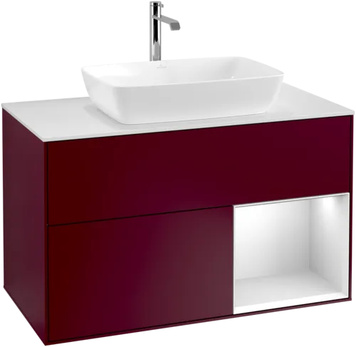 VILLEROY BOCH Toaletní skříňka Finion, s osvětlením, 2 výsuvy, 1000 x 603 x 501 mm, Peony Matt Lacquer / White Matt Lacquer / Glass White Matt #F781MTHB, obrázek 1