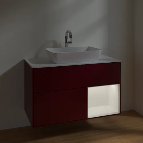 VILLEROY BOCH Toaletní skříňka Finion, s osvětlením, 2 výsuvy, 1000 x 603 x 501 mm, Peony Matt Lacquer / White Matt Lacquer / Glass White Matt #F781MTHB, obrázek 5