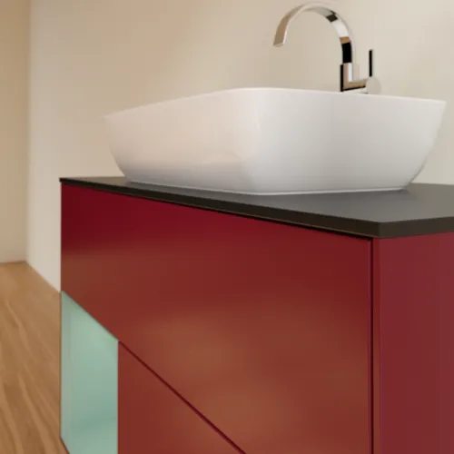 VILLEROY BOCH Toaletní skříňka Finion, s osvětlením, 2 výsuvy, 1000 x 603 x 501 mm, Pivoňka matný lak / Olivový matný lak / Sklo černé matné #F772GMHB, obrázek 6