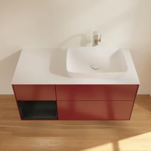 VILLEROY BOCH Toaletní skříňka Finion, s osvětlením, 3 výsuvy, 1200 x 603 x 501 mm, Pivoňka matný lak / Černý matný lak / Sklo bílé matné #F801PDHB, obrázek 3