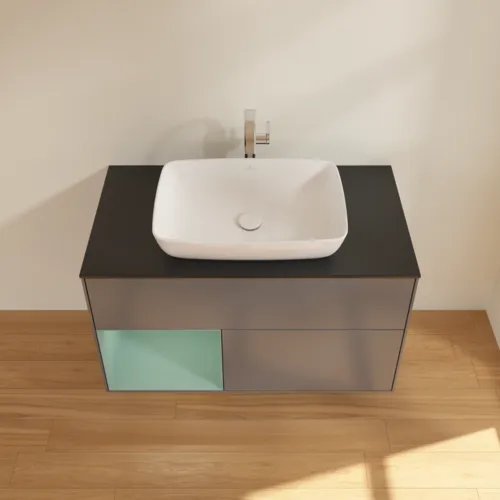 VILLEROY BOCH Toaletní skříňka Finion, s osvětlením, 2 výsuvy, 1000 x 603 x 501 mm, antracitový matný lak / olivový matný lak / černé matné sklo #F772GMGK, obrázek 4