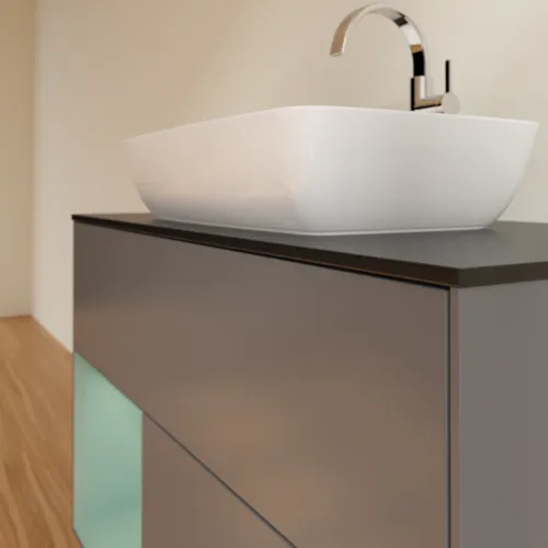VILLEROY BOCH Toaletní skříňka Finion, s osvětlením, 2 výsuvy, 1000 x 603 x 501 mm, antracitový matný lak / olivový matný lak / černé matné sklo #F772GMGK, obrázek 6
