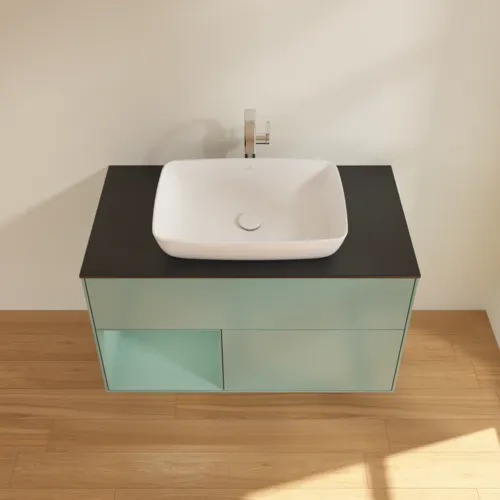VILLEROY BOCH Toaletní skříňka Finion, s osvětlením, 2 výsuvy, 1000 x 603 x 501 mm, olivově matný lak / olivově matný lak / sklo černé matné #F772GMGM, obrázek 4