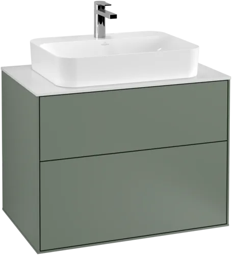VILLEROY BOCH Toaletní skříňka Finion, 2 výsuvy, 800 x 603 x 501 mm, olivový matný lak / sklo bílé matné #F34100GM