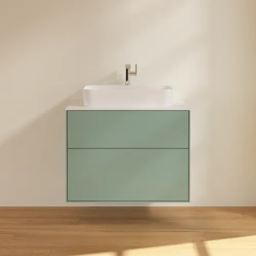 VILLEROY BOCH Toaletní skříňka Finion, 2 výsuvy, 800 x 603 x 501 mm, olivový matný lak / sklo bílé matné #F34100GM, obrázek 3