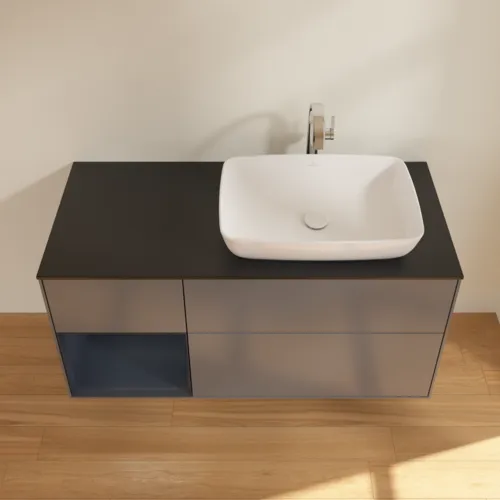 VILLEROY BOCH Toaletní skříňka Finion, s osvětlením, 3 výsuvy, 1200 x 603 x 501 mm, antracitový matný lak / půlnoční modrý matný lak / černé matné sklo #F802HGGK, obrázek 4