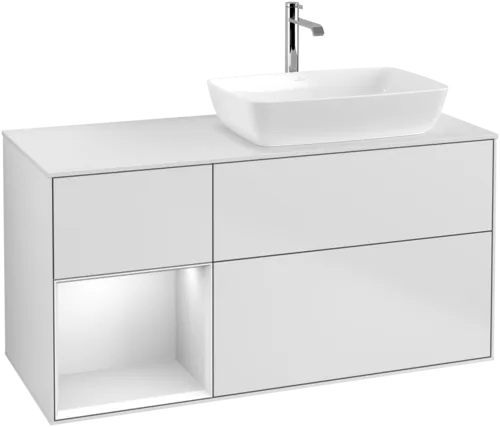 VILLEROY BOCH Toaletní skříňka Finion, s osvětlením, 3 výsuvy, 1200 x 603 x 501 mm, bílý matný lak / bílý matný lak / sklo bílé matné #F801MTMT, obrázek 1