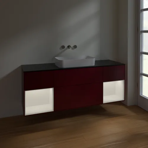 VILLEROY BOCH Toaletní skříňka Finion, s osvětlením, 4 výsuvy, 1600 x 603 x 501 mm, matný lak Peony / bílý matný lak / černé matné sklo #F742MTHB, obrázek 5