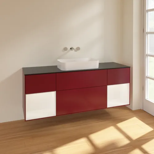 VILLEROY BOCH Toaletní skříňka Finion, s osvětlením, 4 výsuvy, 1600 x 603 x 501 mm, matný lak Peony / bílý matný lak / černé matné sklo #F742MTHB, obrázek 2
