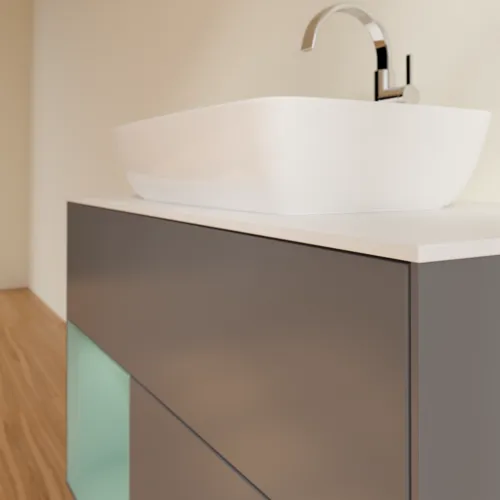VILLEROY BOCH Toaletní skříňka Finion, s osvětlením, 2 výsuvy, 1000 x 603 x 501 mm, antracitový matný lak / olivový matný lak / bílé matné sklo #F771GMGK, obrázek 6
