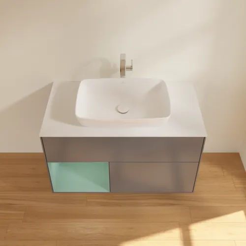 VILLEROY BOCH Toaletní skříňka Finion, s osvětlením, 2 výsuvy, 1000 x 603 x 501 mm, antracitový matný lak / olivový matný lak / bílé matné sklo #F771GMGK, obrázek 4