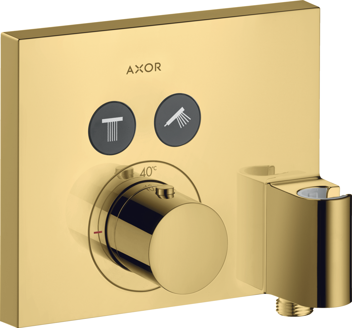 HANSGROHE AXOR ShowerSelect skrytý úhlový termostat pro 2 spotřebiče s připojením na stěnu a držákem sprchy #36712990 - Polished Gold Optic