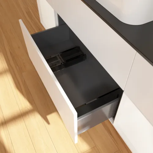 VILLEROY BOCH Toaletní skříňka Finion, s osvětlením, 4 výsuvy, 1600 x 603 x 501 mm, bílý matný lak / bílý matný lak / černé matné sklo #F742MTMT, obrázek 7