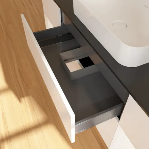 VILLEROY BOCH Toaletní skříňka Finion, s osvětlením, 4 výsuvy, 1600 x 603 x 501 mm, bílý matný lak / bílý matný lak / černé matné sklo #F742MTMT, obrázek 8
